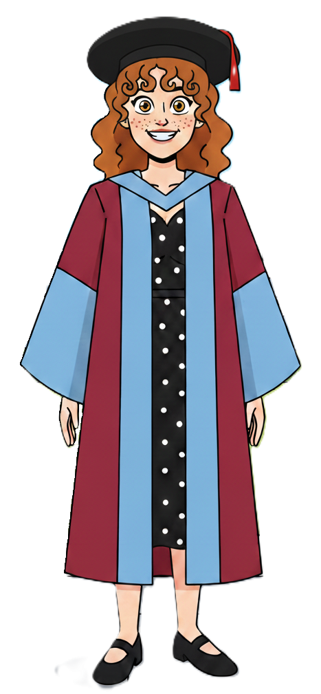 A cartoon of Becca, the tutor.